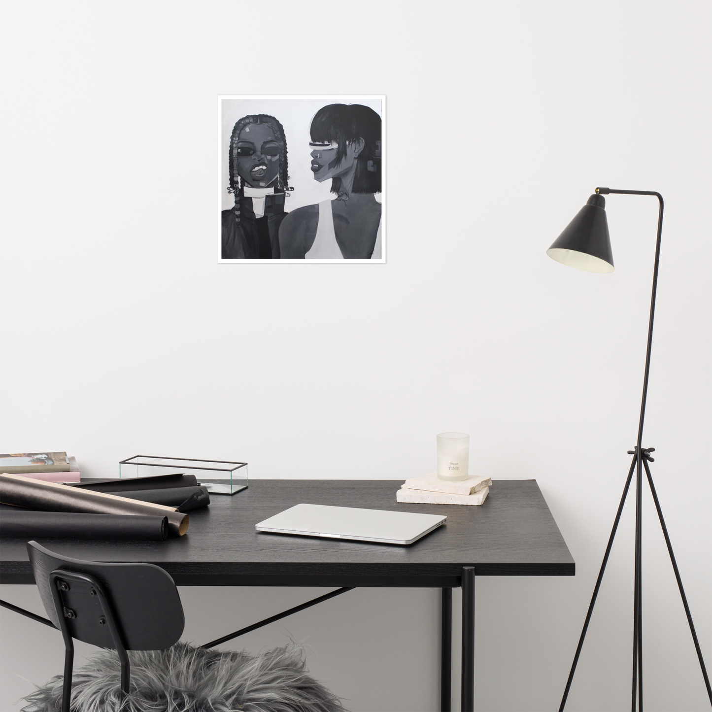 Abstract Art Size 16x16 inch poster prints canvas art, art titled, FLAME, black and white art, Minimalist art in a Minimalist room
